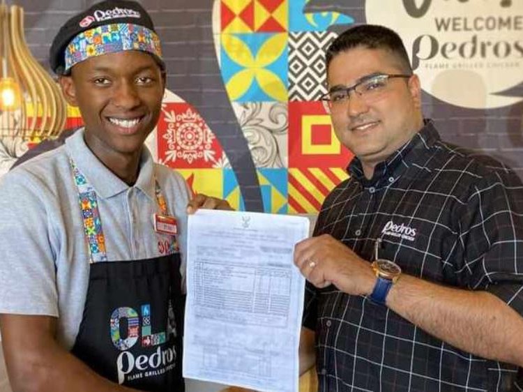 A Pedros employee who bagged seven distinctions in his matric exam has been awarded a R10 000 bursary from them.