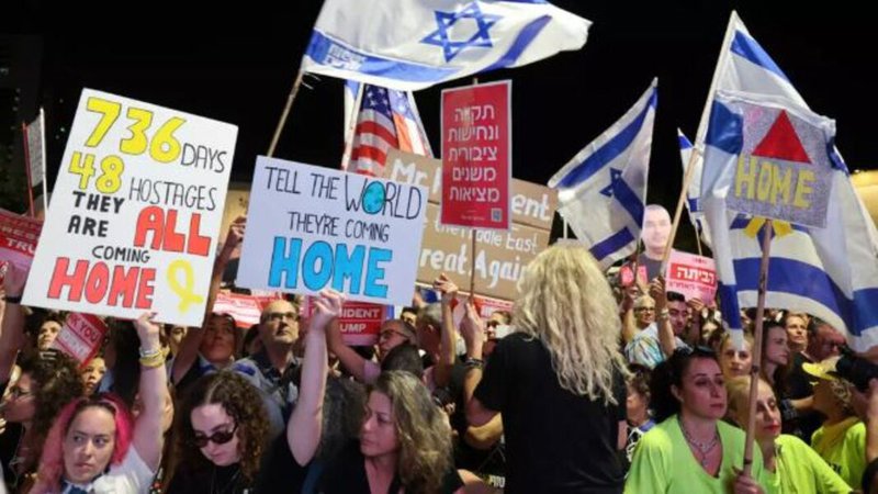 People gather at "Hostages' Square" in Tel Aviv