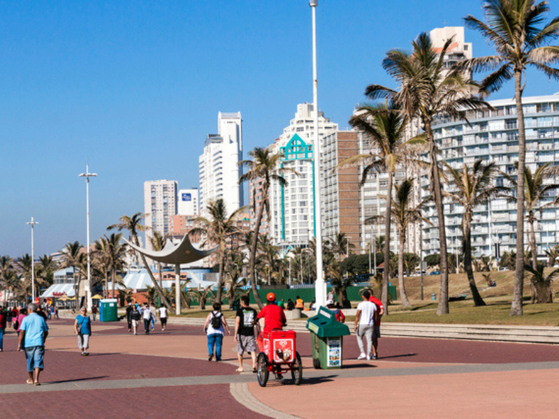 People walking on promenade in Durban