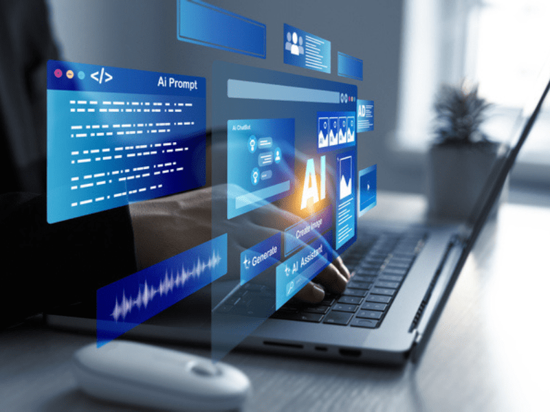 Person using laptop with AI content generator