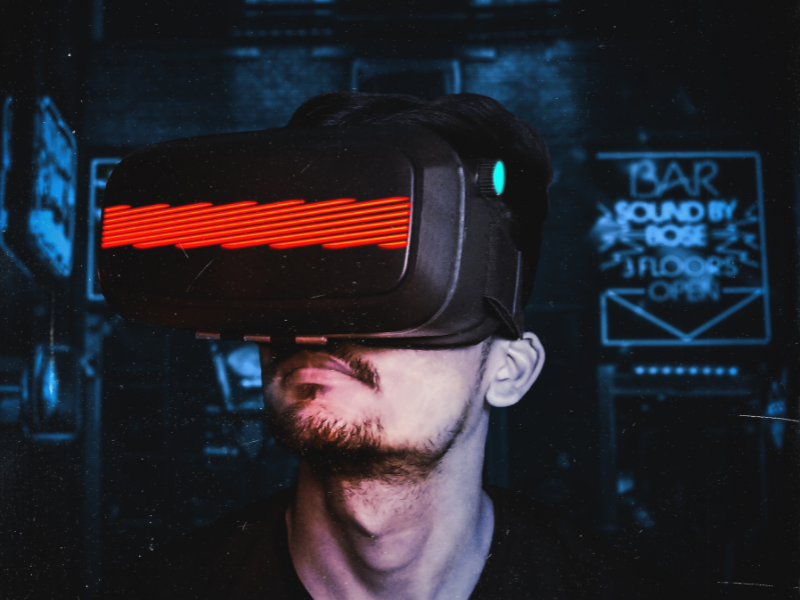 Person wearing virtual reality goggles