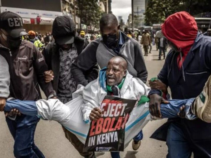 Protesters gathered in central Nairobi against the US health facility