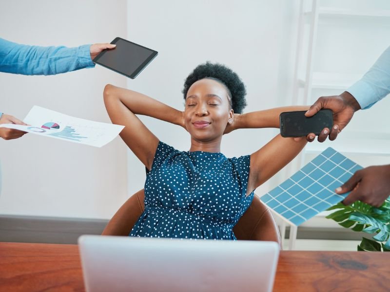 Woman relaxing at work