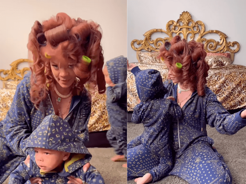 Rihanna and her children wearing Fenty clothing