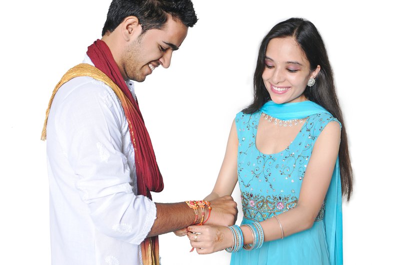 Traditional Indian ceremony of tying Rakhi on wrist