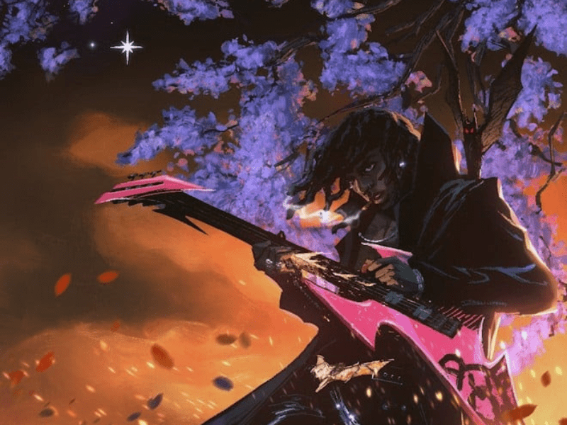 Animated picture of Rema playing an electric guitar