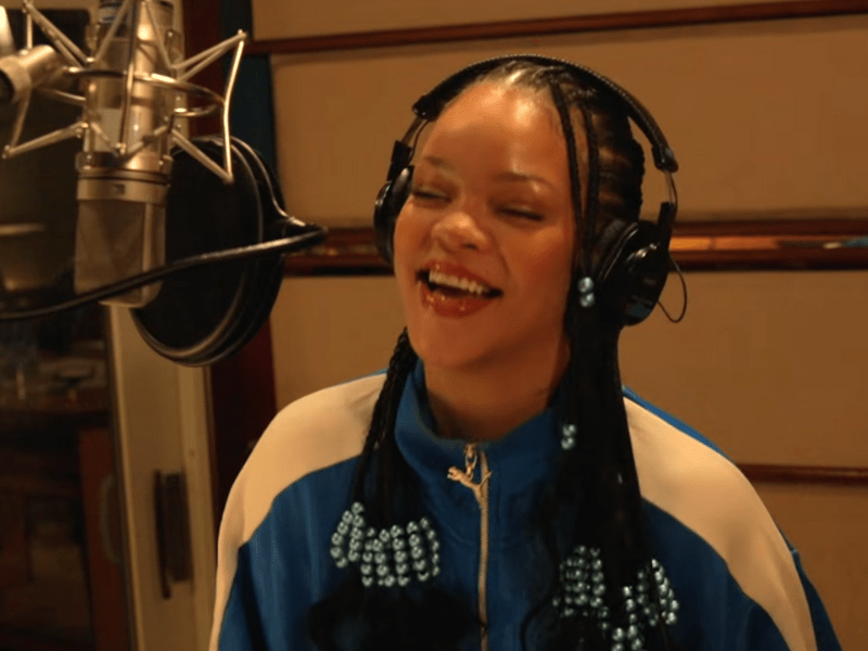 Rihanna in a recording booth