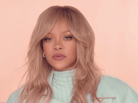 Rihanna wearing a blonde wig
