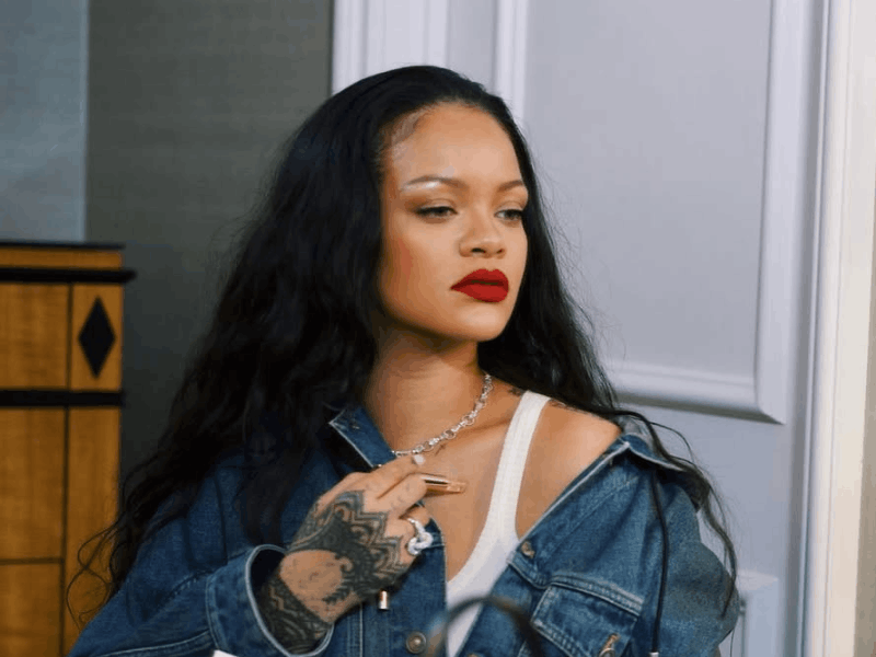 Rihanna wearing red lipstick