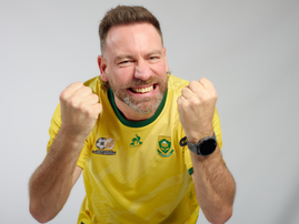 Rory Petzer wearing his Bafana Bafana shirt