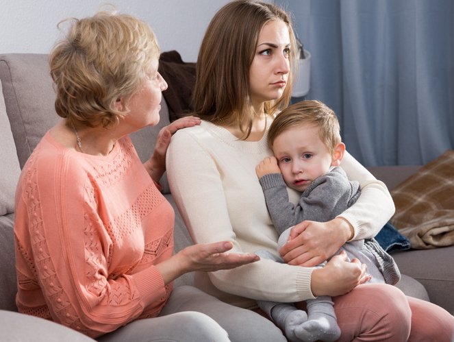 SAD GRANDMA DAUGHTER AND CHILD