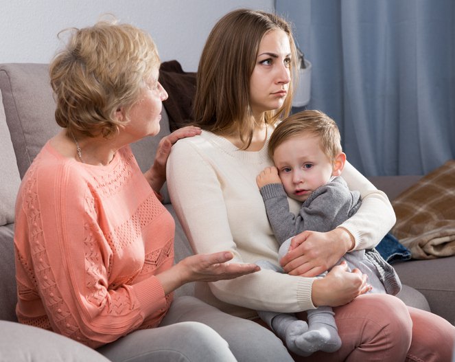 SAD GRANDMA DAUGHTER AND CHILD