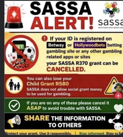 SASSA fake poster relating to gambling