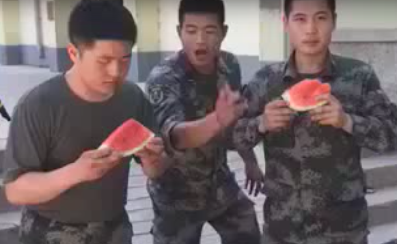 man eats watermelon fast image