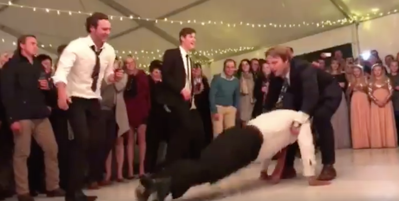 Dad falls after challenging son to dance off