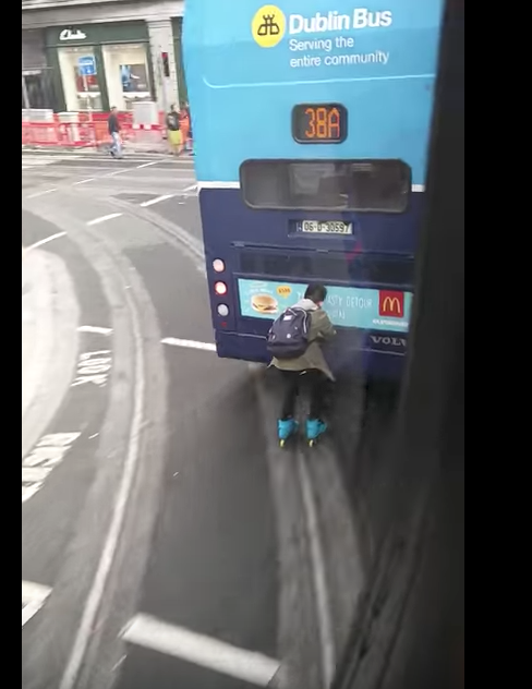 Bus surfing caught on camera in Ireland