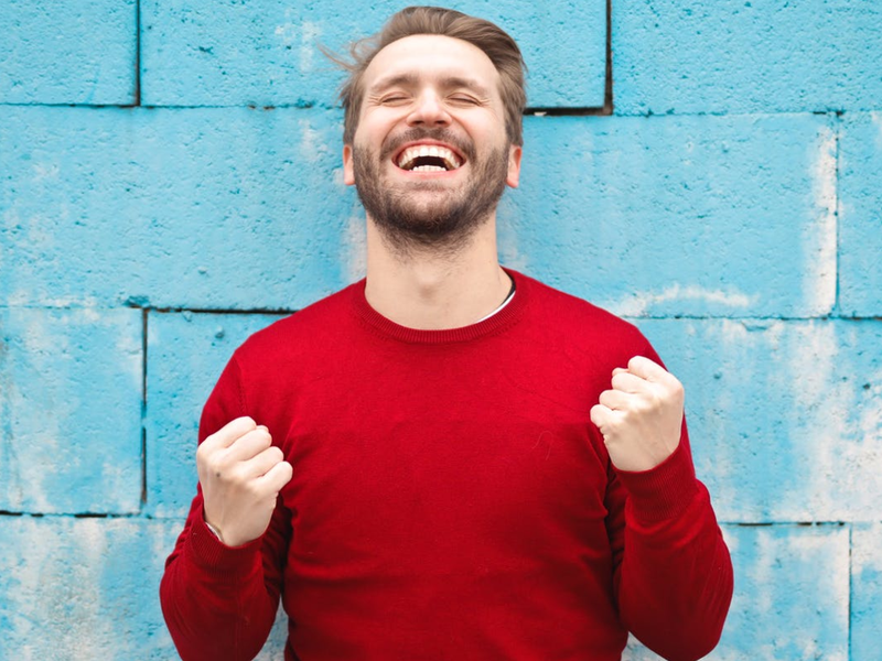 man being happy happiness