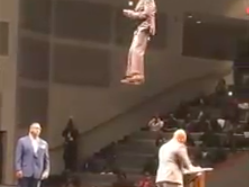 Pastor 'flying' into church