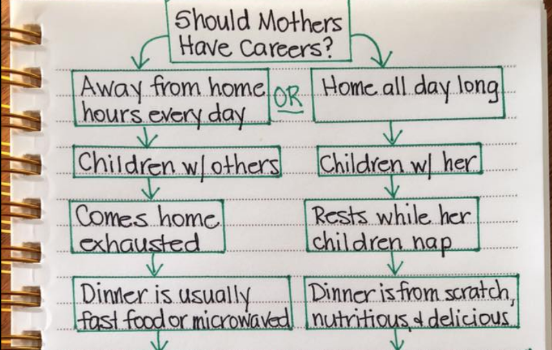 woman's chart about stay at home moms  and working moms