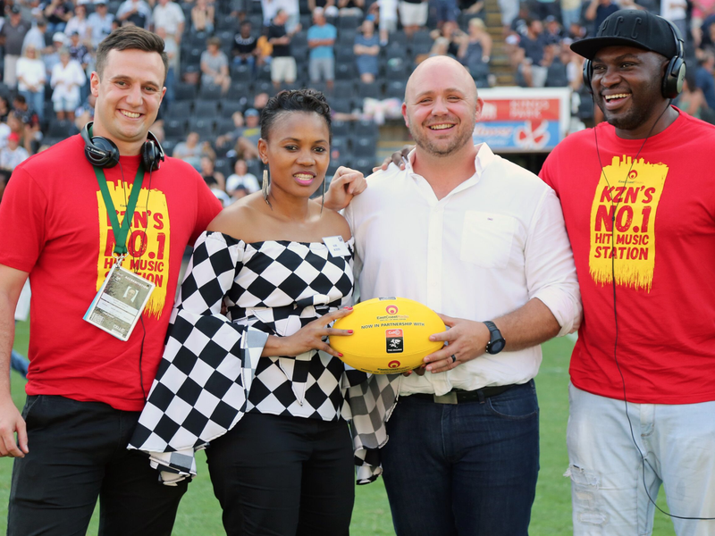 ECR General Manager hands over the yellow ball to The Sharks COO Eduard Coetzee