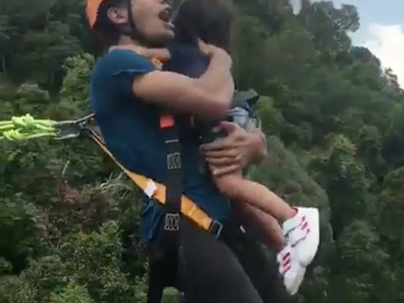 Dad Bungee Jumps with two-year-old