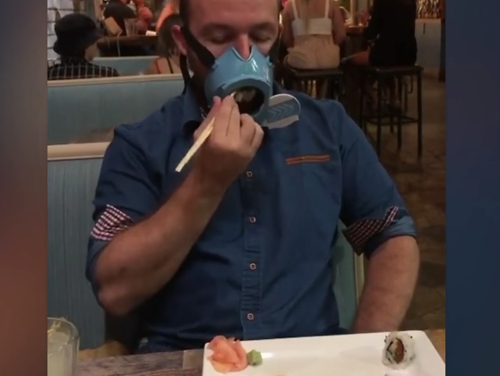 High-tech mask opens when you eat