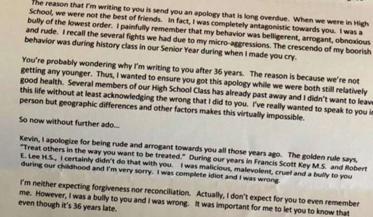 Bully Writes Letter To Victim