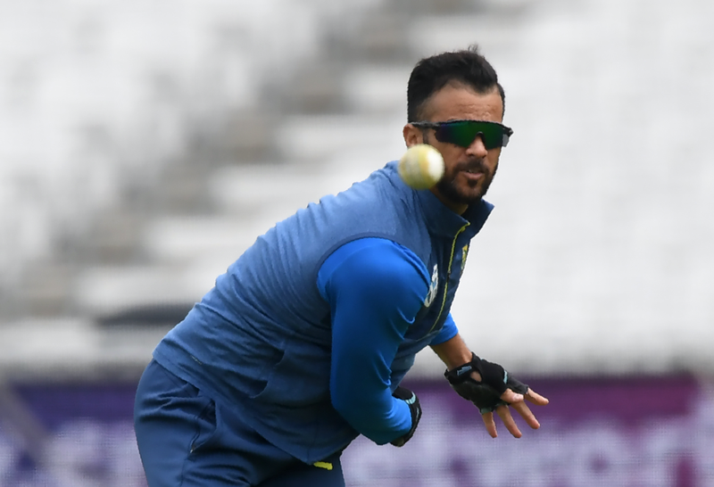 South Africa's JP Duminy bowls during a training session on the eve of their opening match of the ICC Cricket World Cup against England, at The Oval in London on May 29, 2019.  Dibyangshu SARKAR / AFP