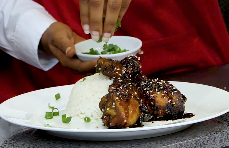 Sticky Chicken Drumsticks served with ALLSOME Rice / ECTV