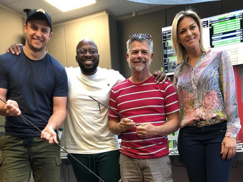Connie Hallowell, G-Dog, Mags, and Bongani in studio / Nobuntu Swartbooi
