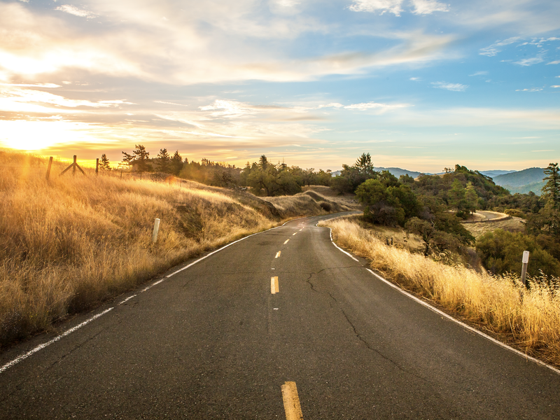 Scenic Drive On Orr Springs Road At Dawn, Mendocino County stock photo