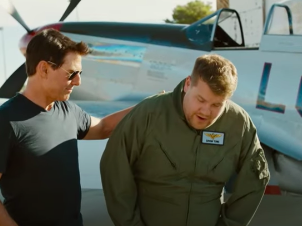 Tom Cruise and James Cordon on fighter Jet