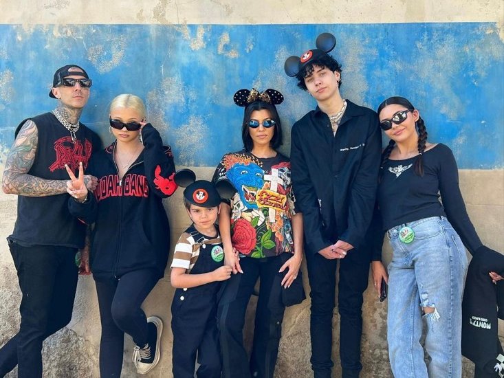 Kourtney Kardashian and Travis Barker with their kids