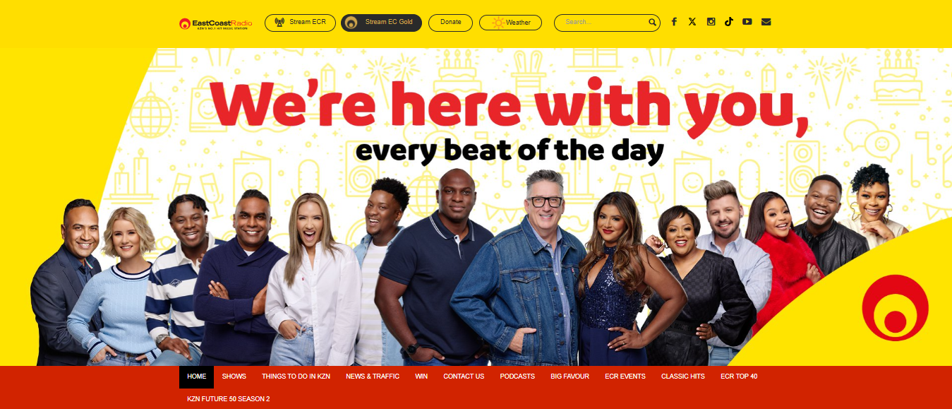 East Coat Radio homepage on desktop