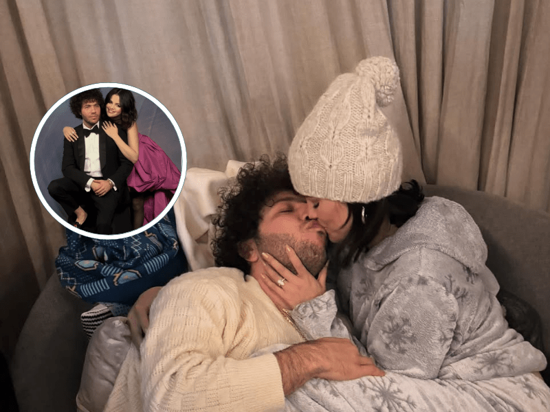 Selena Gomez and Benny Blanco share a kiss