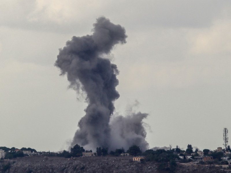 Smoke rises from the site of an Israeli airstrike on the southern Lebanese village of Arnoun