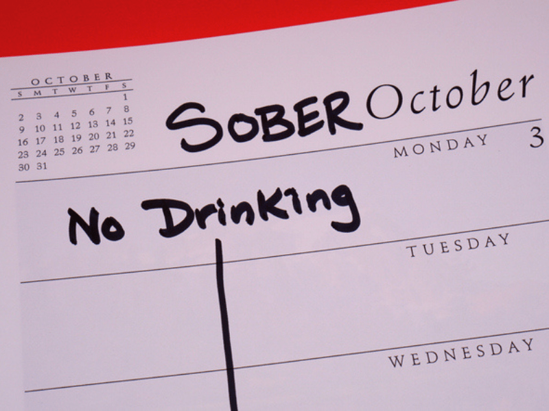 Sober October Calendar with no drinking text