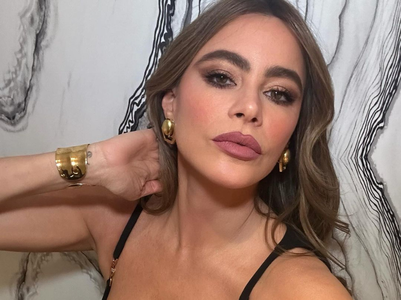 Sofia Vergara wearing gold earrings