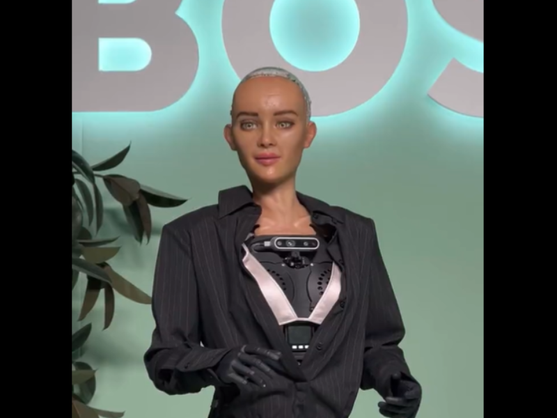 Sophia the robot modelling at Milan Fashion Week