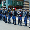South African police officers stand guard in Johannesburg