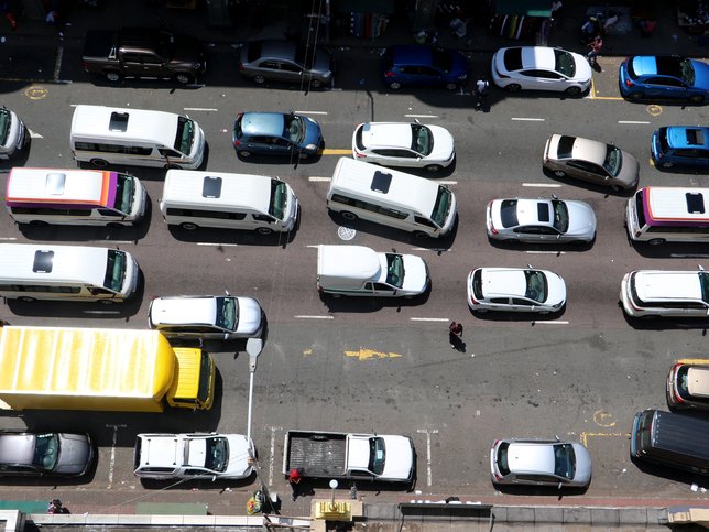 South African traffic jam in urban city street