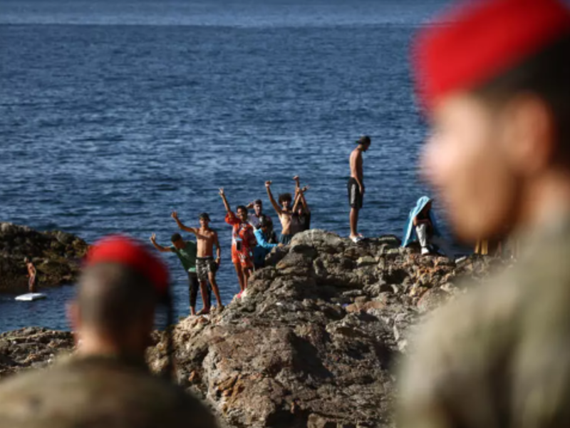 Spanish police and troops patrol the streets of Ceuta