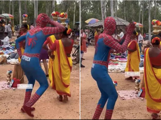 A man dressed as Spider-Man dancing at a marketplace goes viral.