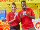 Stacey and J Sbu at an Engen petrol station for ECR 29th birthday