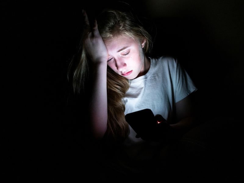 Stressed looking at phone