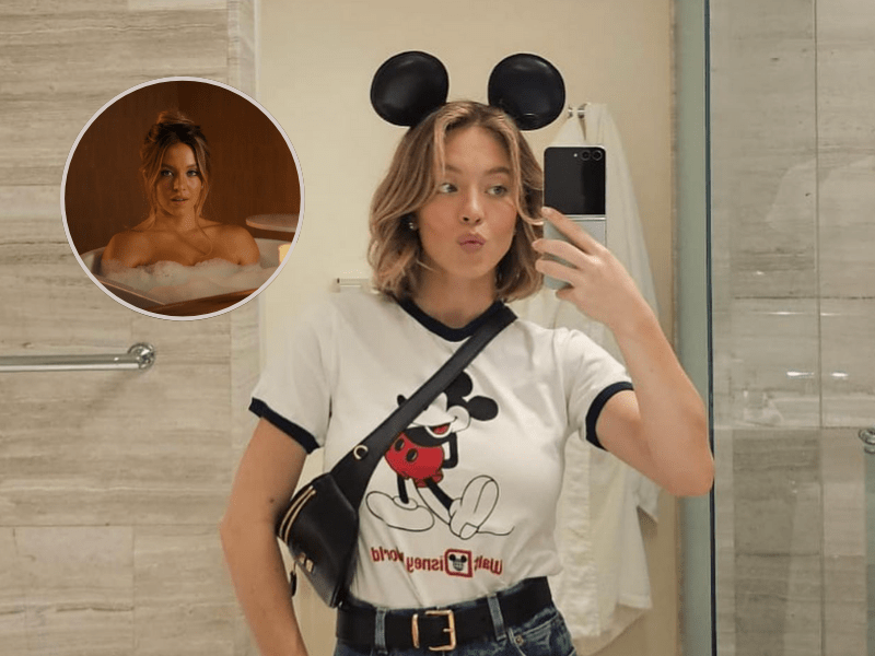 Sydney Sweeney takes a bathroom selfie wearing Mickey Mouse ears