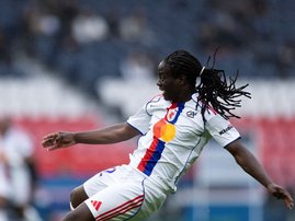 Tabitha Chawinga reacts after scoring herr team's first goal during the French Women L1 football match