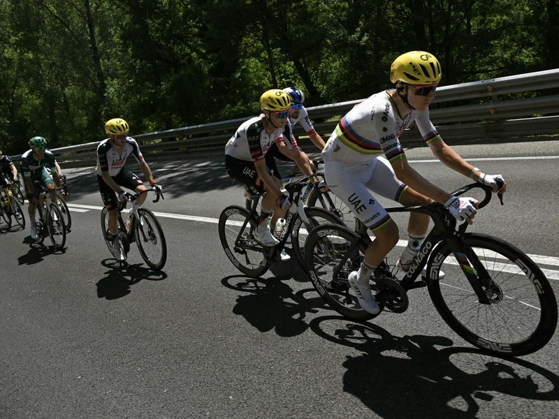 Tadej Pogacar cycling in the 2026 Tour de France