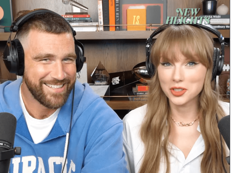 Taylor Swift and Travis Kelce on New Heights Podcast