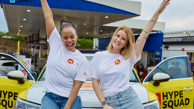 Tee Xaba and Shaina Rae at an Engen petrol station for ECR 29th birthday